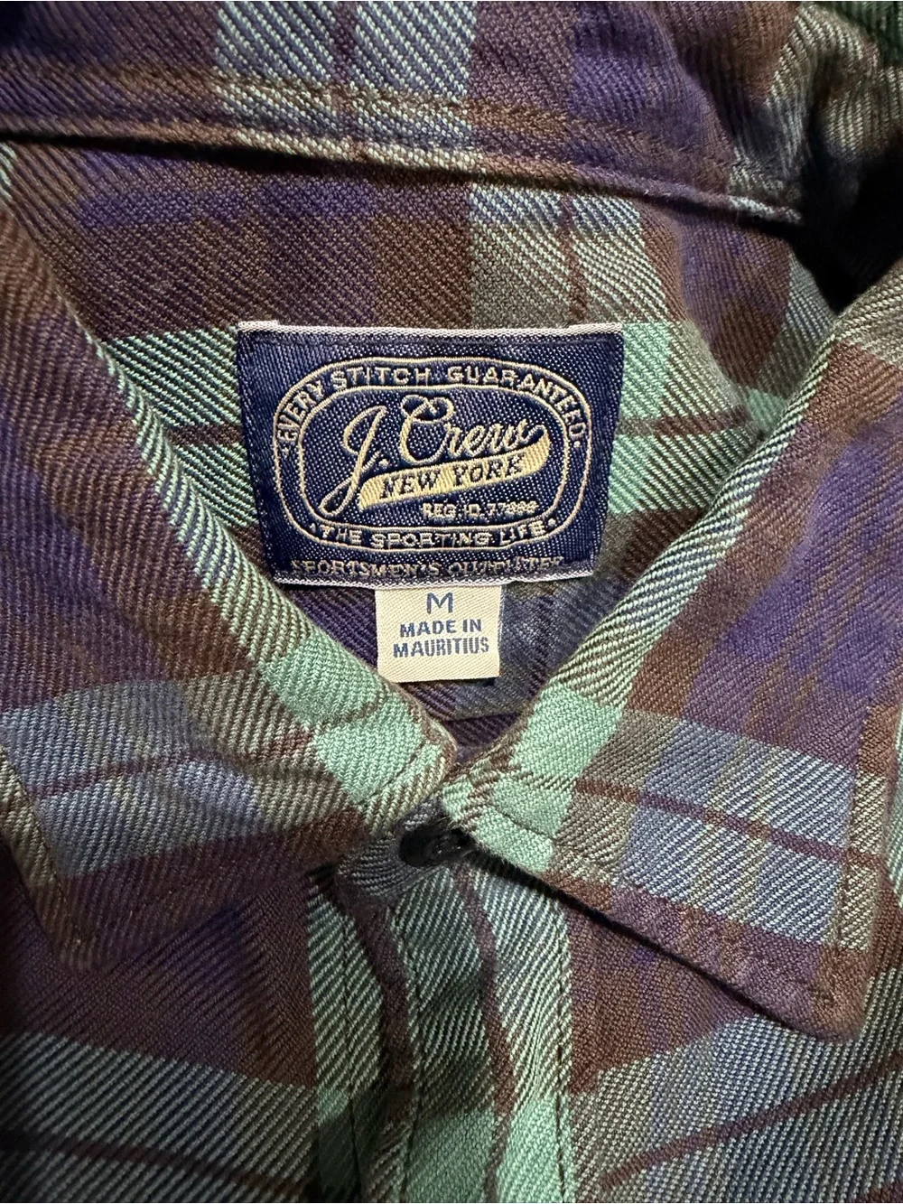 J. Crew Men's Green and Navy Plaid Button-Down Shirt